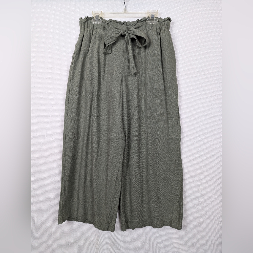 Pink Martini Olive Green Wide-Leg Paperbag Waist Pants with Tie
